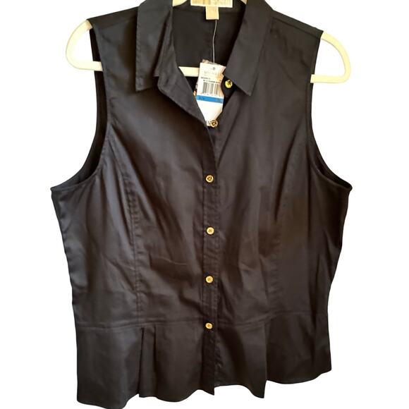 Michael Kors Black Sleeveless Collared Buttondown Pleated Peplum XL NWT - Picture 1 of 5